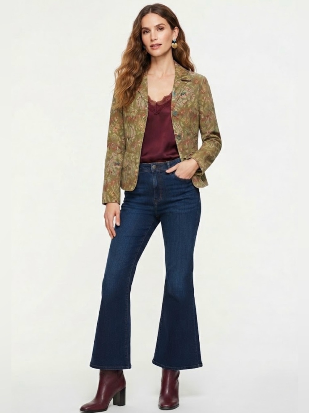 Vintage Liz Claiborne Petite Button-Front Blazer Jacket Paisley Tapestry Cotton